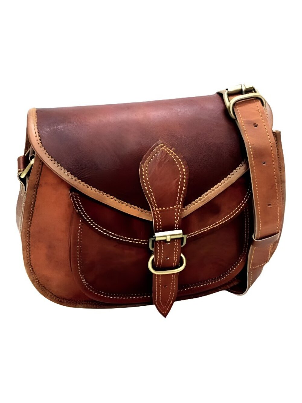 Women Vintage Style Genuine Brown Leather Crossbody Satchel Bag